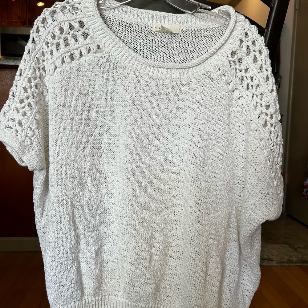 Anthropologie Moth Crochet Woven Short Sleeve Sweater Top Size Small Petite